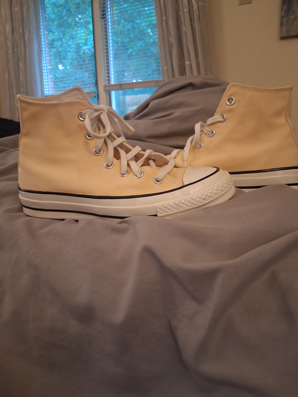 Converse High Top Sneakers in Light Yellow Canvas - Picture 5 of 6